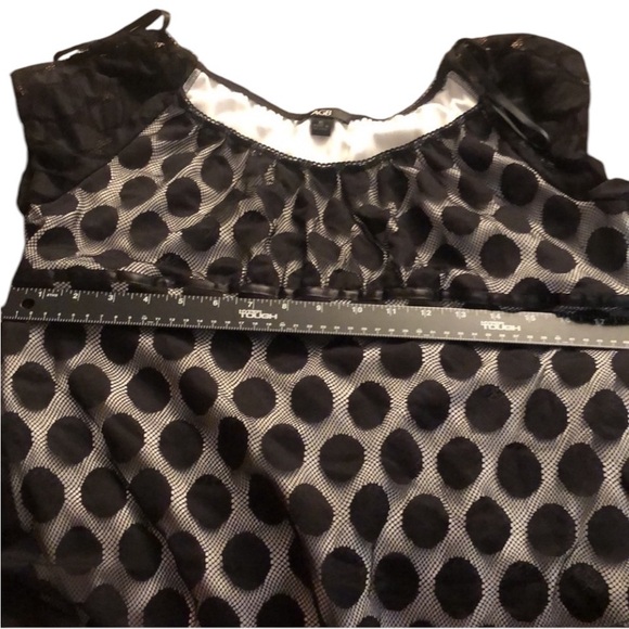 AGB size XL black & white scoop neck polka dot lined lace top built in camisole - Picture 1 of 11